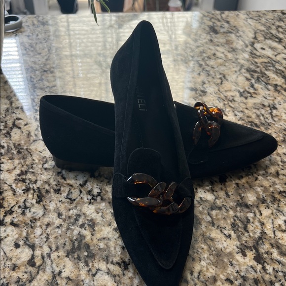 Vaneli Black Suede Flats with Tortoise Shell Detail - Picture 1 of 2